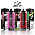 Al Fakher 15000 Puffs Hypermax Crown Bar disposable vapes in Lush Ice, Two Apple, and Lemon Lime flavors with a sleek design and rechargeable battery