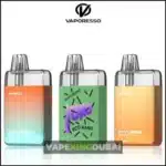Vaporesso Eco Nano disposable vapes in gradient orange-teal, vibrant green "KOKO" edition, and sunset orange — sleek, compact design. VapeKingDubai