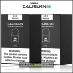 Uwell Caliburn G3 refillable pods 4-pack featuring 0.6Ω and 0.9Ω meshed coils, sleek design, and smooth MTL vaping performance for Caliburn G3 device.