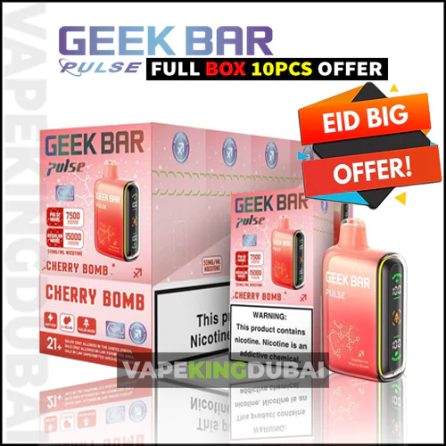 Geek Bar Pulse 15000 Puffs Full Box 10Pcs Cherry Bomb Flavor With Eid Big Offer Promotion, Available At Vapekingdubai